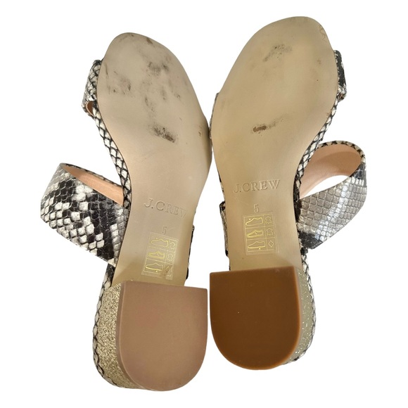 J. Crew Double-Strap Leather Slides In Faux Snakeskin Fold Glitter Heel Size 5 - Picture 7 of 10